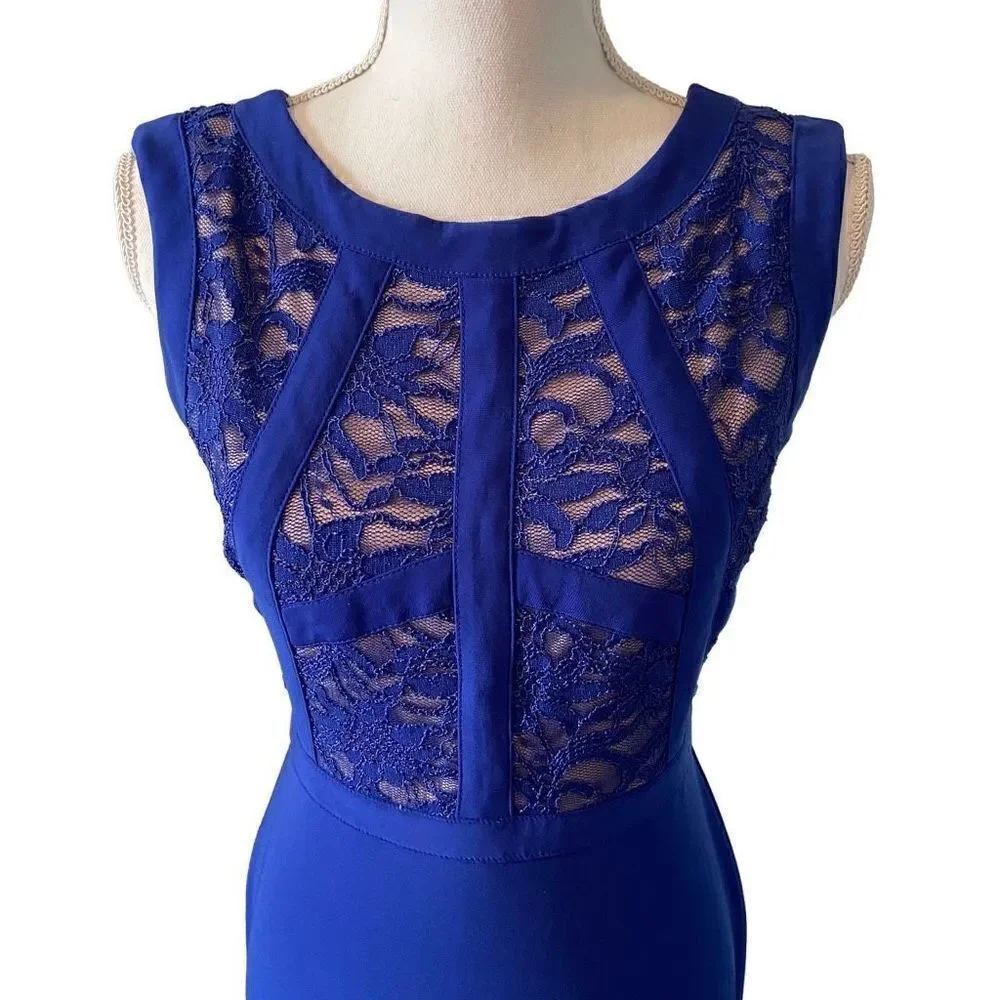 Morgan + Co Formal Royal Blue Lace Sleeveless Maxi Dress - Picture 5 of 6